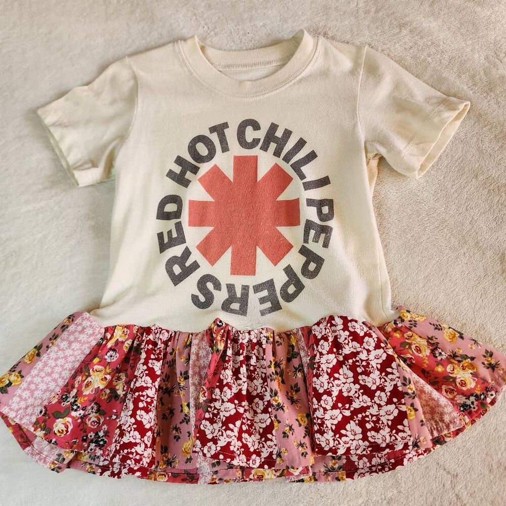 Red Hot Chili Peppers Gratification Tshirt Upcycle into a Dress Size 3t